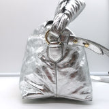 Dries Van Noten Silver Metallic Crinkled Leather Medium Crossbody Shoulder Bag