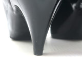 Saint Laurent Kiki pointed-toe kitten heel pumps in black patent leather, authentic pre-owned with gentle wear.