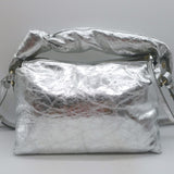 Dries Van Noten Silver Metallic Crinkled Leather Medium Crossbody Shoulder Bag