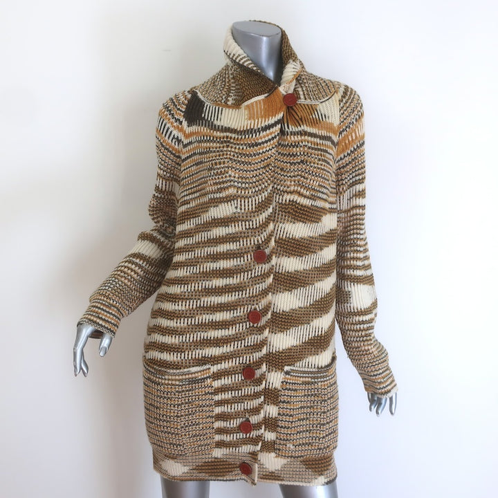 M Missoni Space Dye Striped Knit Cardigan Cream/Tan Merino Wool Size Large