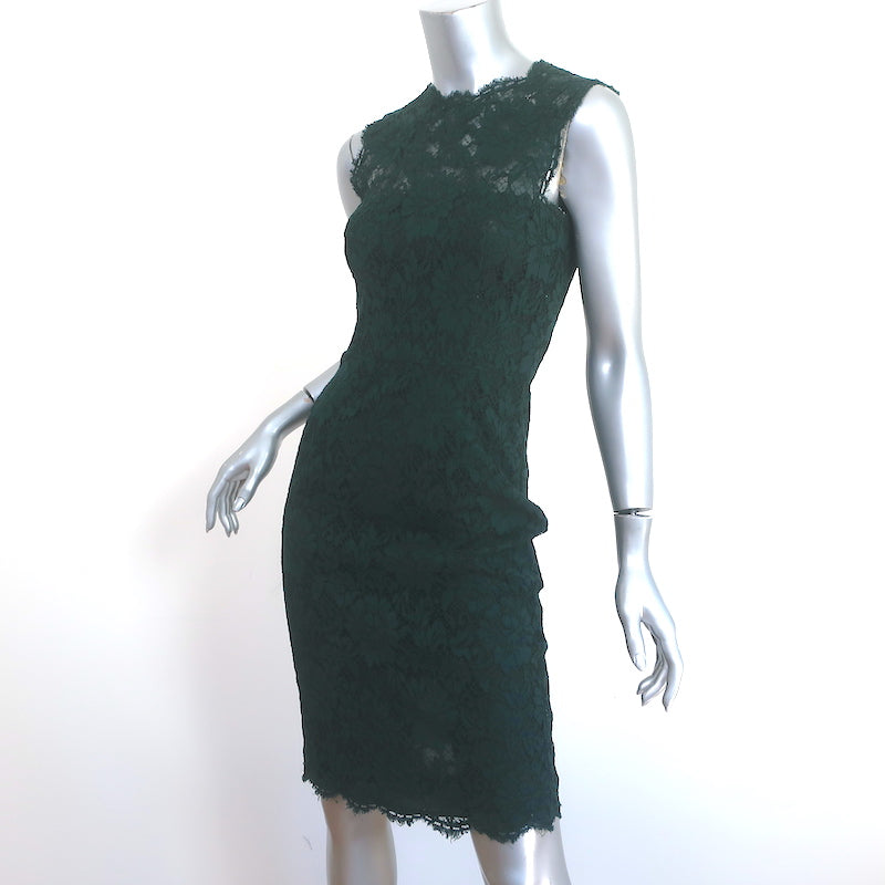 Valentino Bow-Back Lace Dress Dark Green Size 2 Sleeveless Sheath