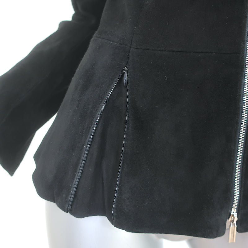 The Row Collarless Peplum Jacket Black Suede Size 8