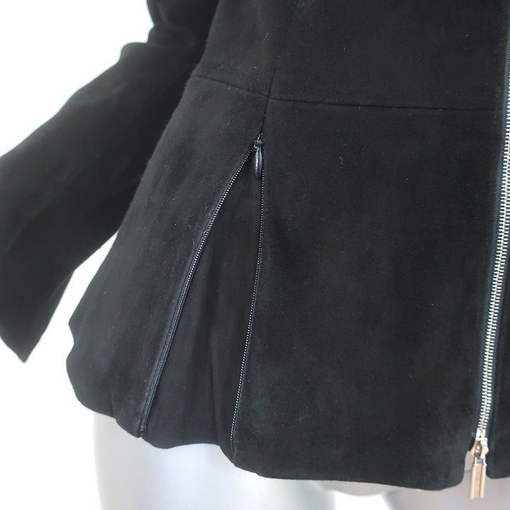 The Row Collarless Peplum Jacket Black Suede Size 8