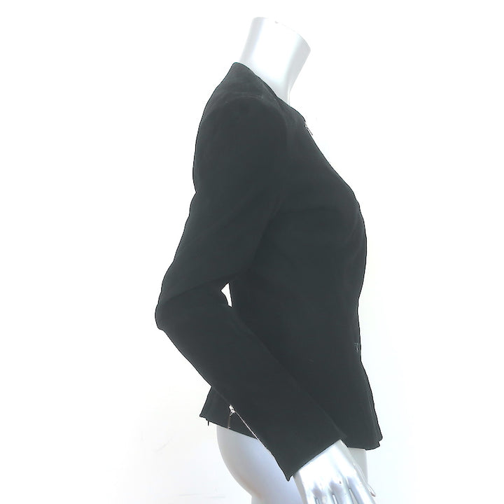 The Row Collarless Peplum Jacket Black Suede Size 8