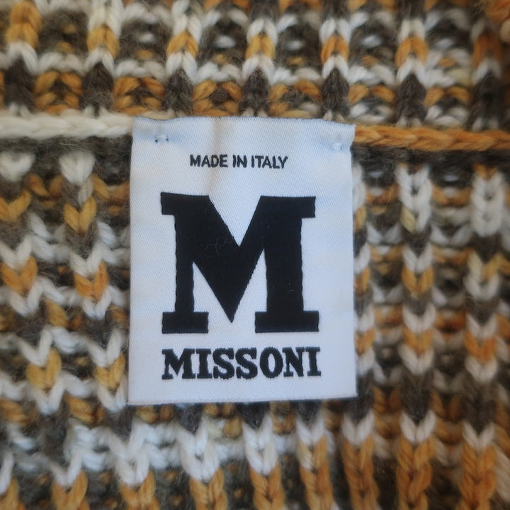 M Missoni Space Dye Striped Knit Cardigan Cream/Tan Merino Wool Size Large
