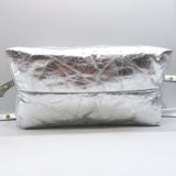 Dries Van Noten Silver Metallic Crinkled Leather Medium Crossbody Shoulder Bag
