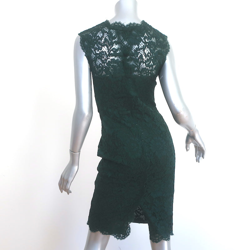 Valentino Bow-Back Lace Dress Dark Green Size 2 Sleeveless Sheath