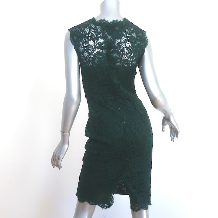 Valentino Bow-Back Lace Dress Dark Green Size 2 Sleeveless Sheath