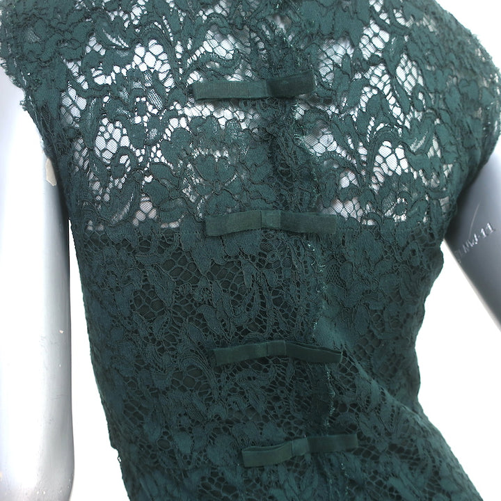 Valentino Bow-Back Lace Dress Dark Green Size 2 Sleeveless Sheath