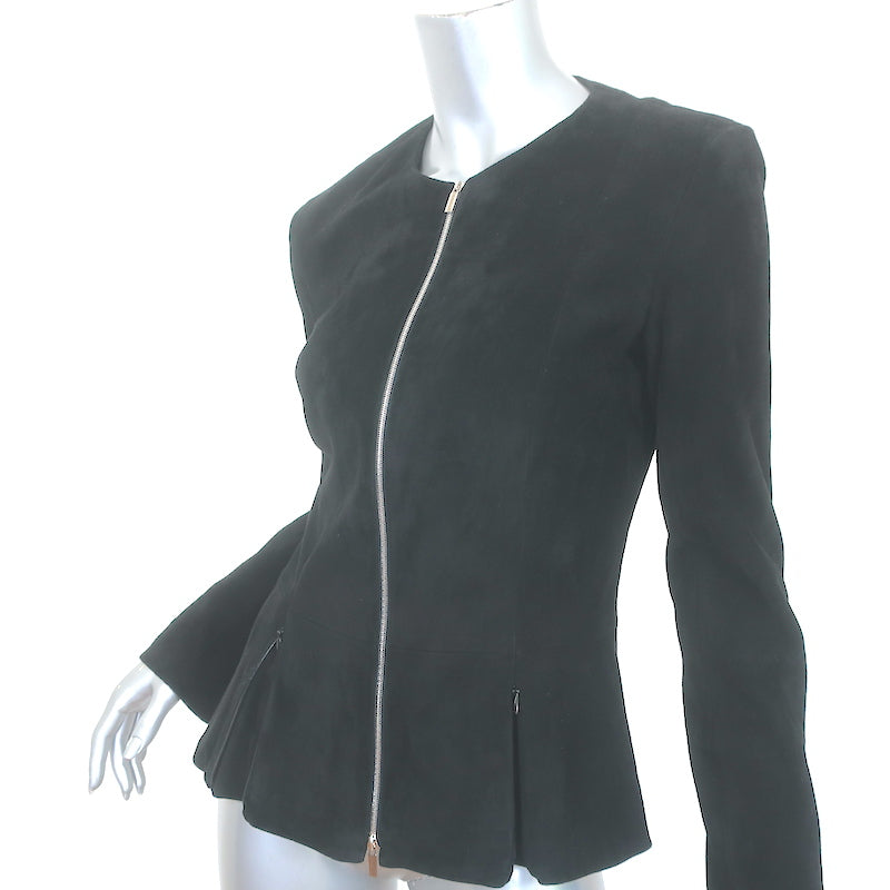 The Row Collarless Peplum Jacket Black Suede Size 8