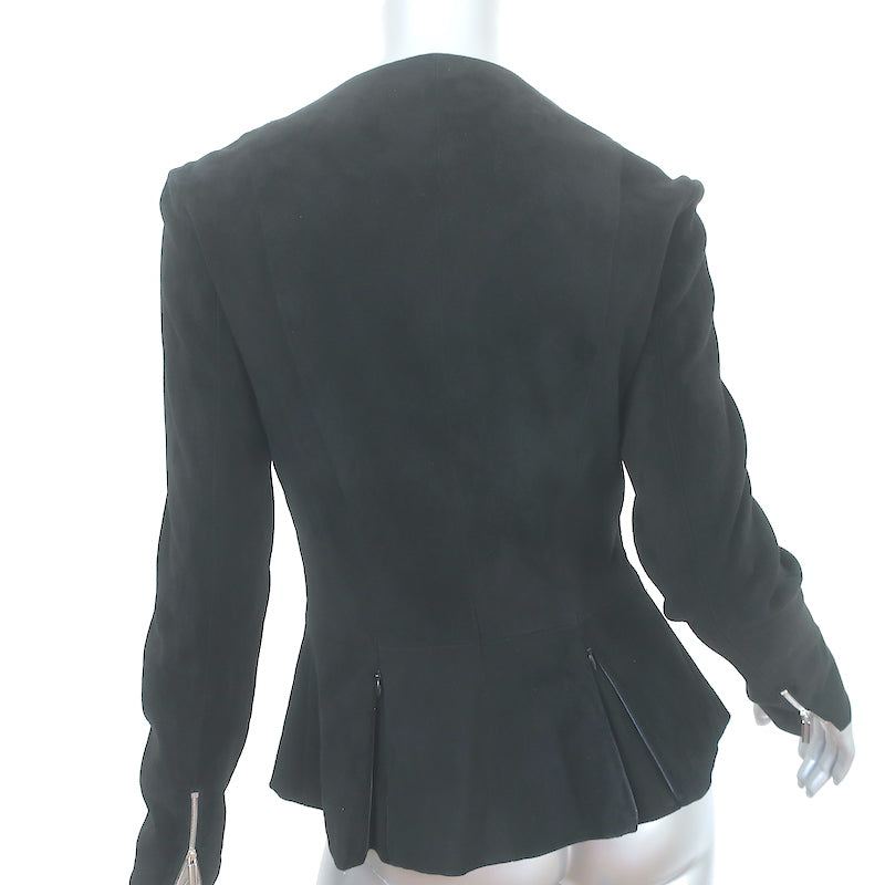 The Row Collarless Peplum Jacket Black Suede Size 8