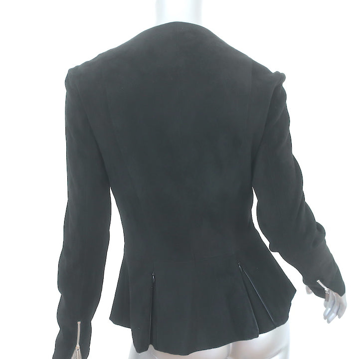 The Row Collarless Peplum Jacket Black Suede Size 8