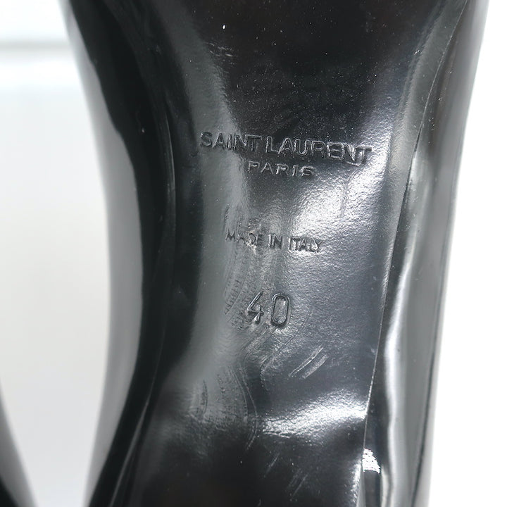 Saint Laurent Kiki pointed-toe kitten-heel pumps, black patent leather, authentic pre-owned, good condition