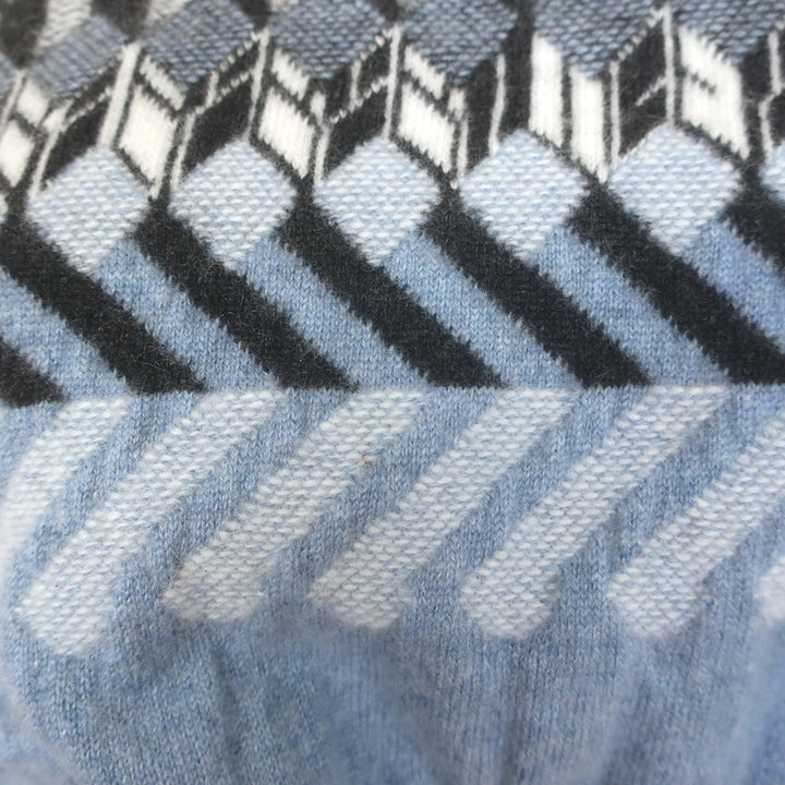 Barrie Geometric Intarsia Knit Crewneck Sweater Blue Cashmere-Wool Size Medium