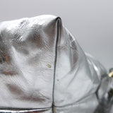 Dries Van Noten Silver Metallic Crinkled Leather Medium Crossbody Shoulder Bag