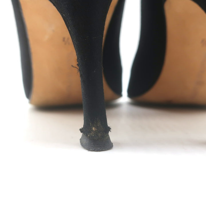 Manolo Blahnik Satin Slingback Pumps Black Size 36.5