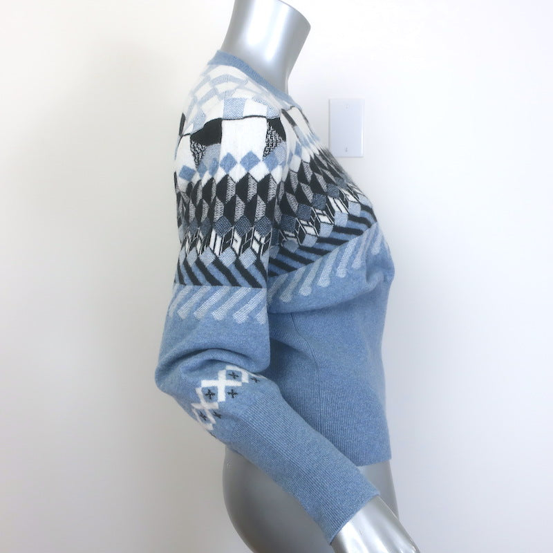 Barrie Geometric Intarsia Knit Crewneck Sweater Blue Cashmere-Wool Size Medium