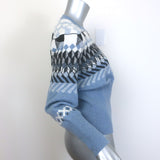 Barrie Geometric Intarsia Knit Crewneck Sweater Blue Cashmere-Wool Size Medium