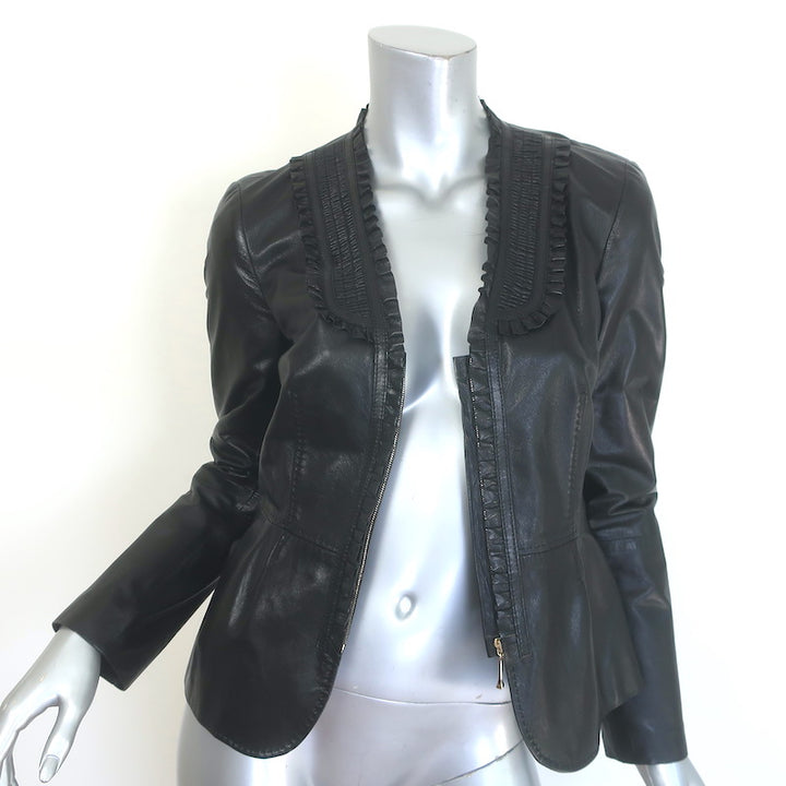 Gucci Ruffled Leather Zip-Up Jacket Black Size 42