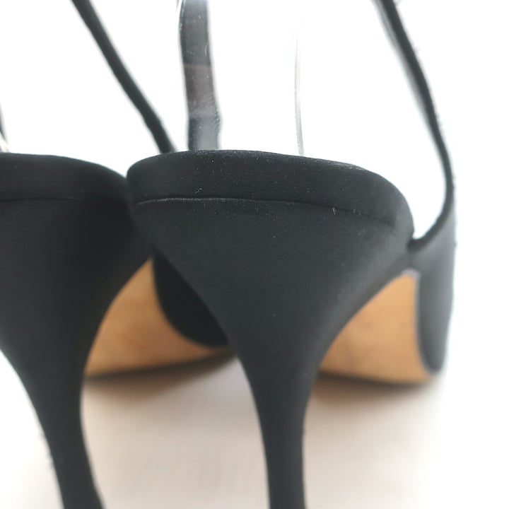 Manolo Blahnik Satin Slingback Pumps Black Size 36.5