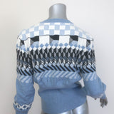 Barrie Geometric Intarsia Knit Crewneck Sweater Blue Cashmere-Wool Size Medium