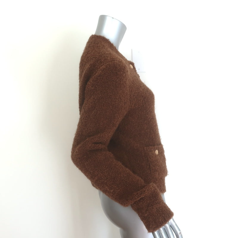 FRAME Patch Pocket Boucle Knit Cardigan Camel Wool-Blend Size Small