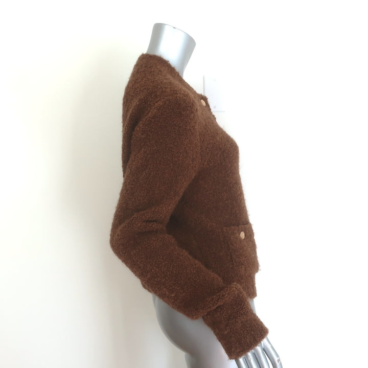 FRAME Patch Pocket Boucle Knit Cardigan Camel Wool-Blend Size Small