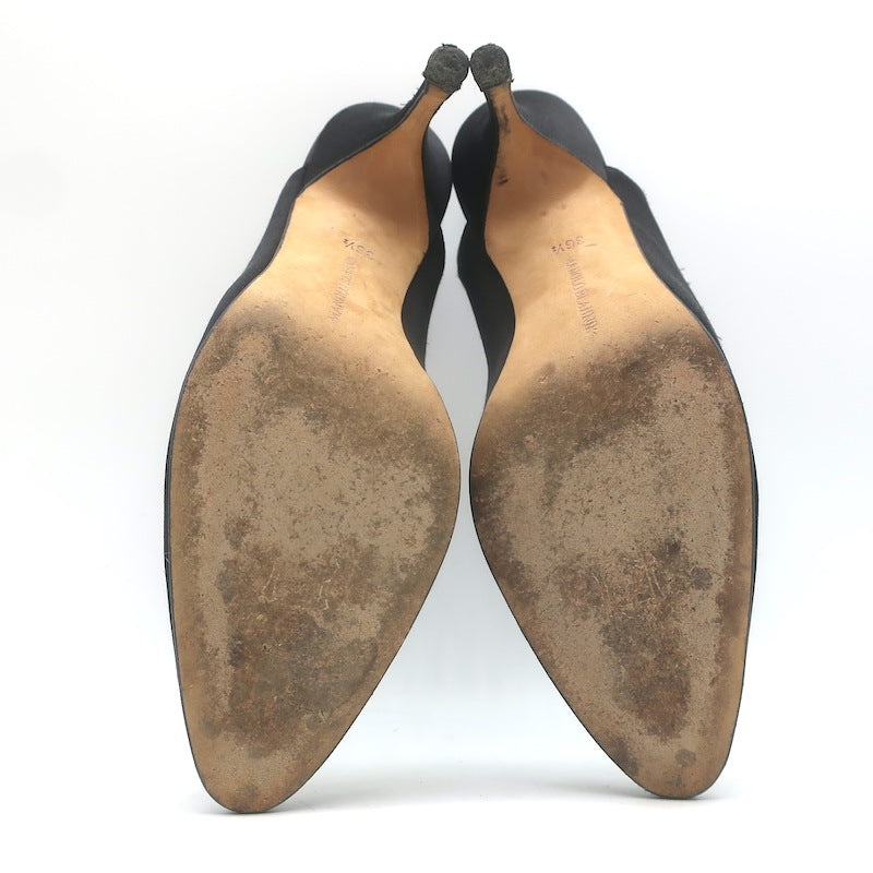Manolo Blahnik Satin Slingback Pumps Black Size 36.5