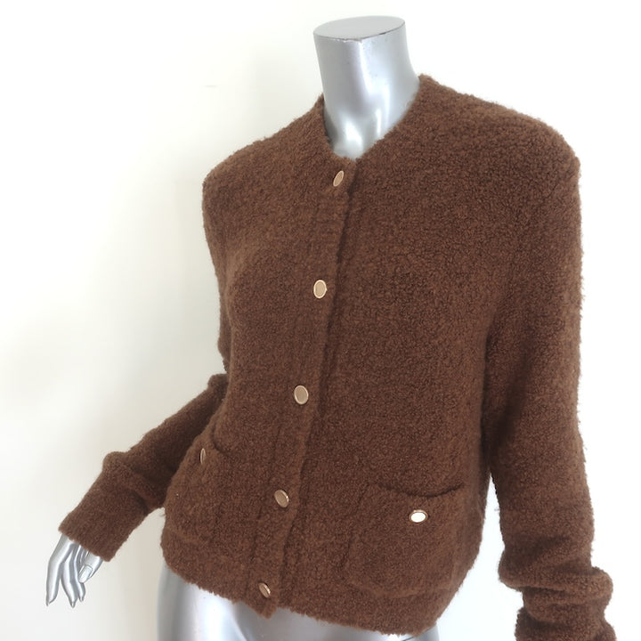 FRAME Patch Pocket Boucle Knit Cardigan Camel Wool-Blend Size Small