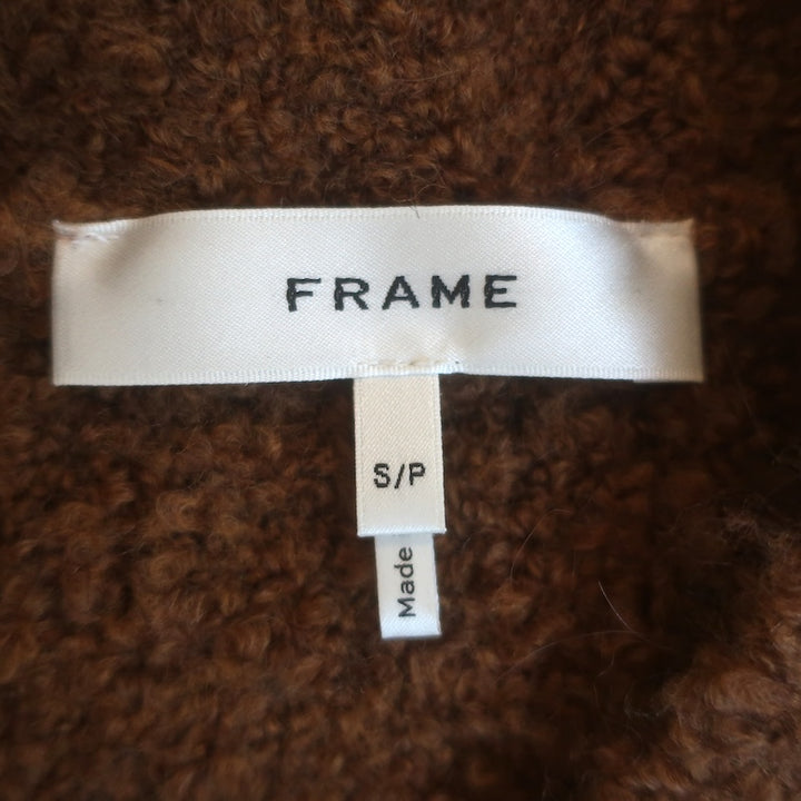 FRAME Patch Pocket Boucle Knit Cardigan Camel Wool-Blend Size Small