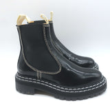Proenza Schouler Top Stitched Chelsea Boots Black Polished Leather Size 36