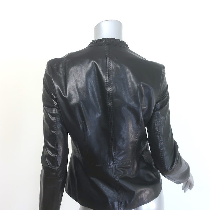 Gucci Ruffled Leather Zip-Up Jacket Black Size 42
