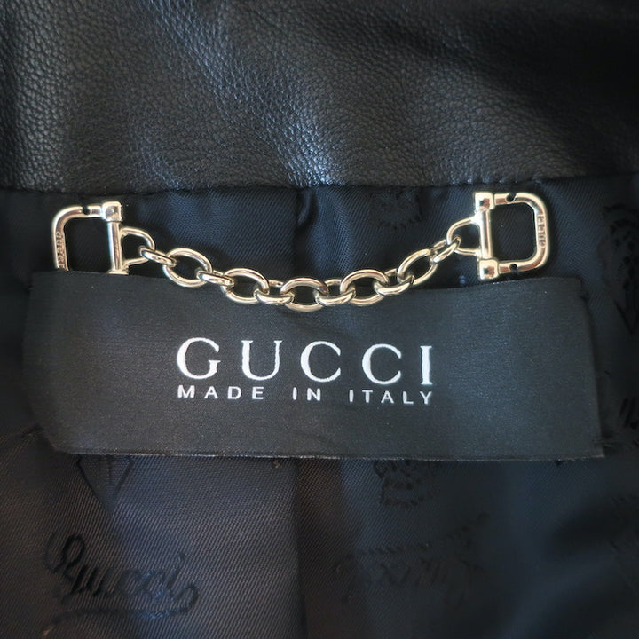Gucci Ruffled Leather Zip-Up Jacket Black Size 42