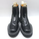 Proenza Schouler Top Stitched Chelsea Boots Black Polished Leather Size 36