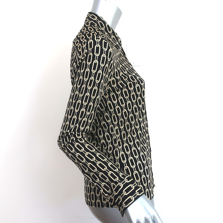 Nili Lotan Celestine Shirt Black Chain Print Jersey Size Small Long Sleeve Top