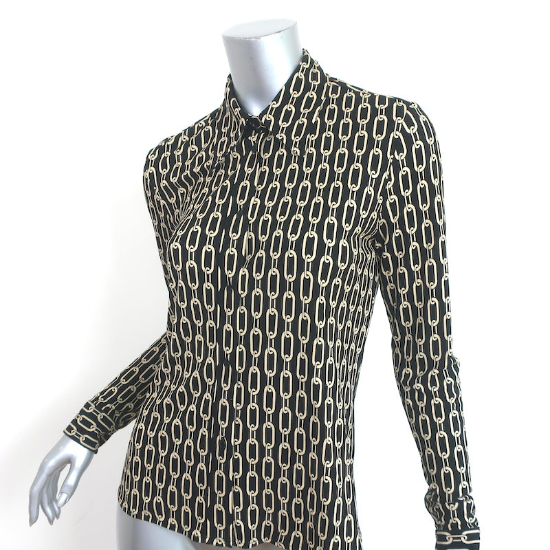 Nili Lotan Celestine Shirt Black Chain Print Jersey Size Small Long Sleeve Top