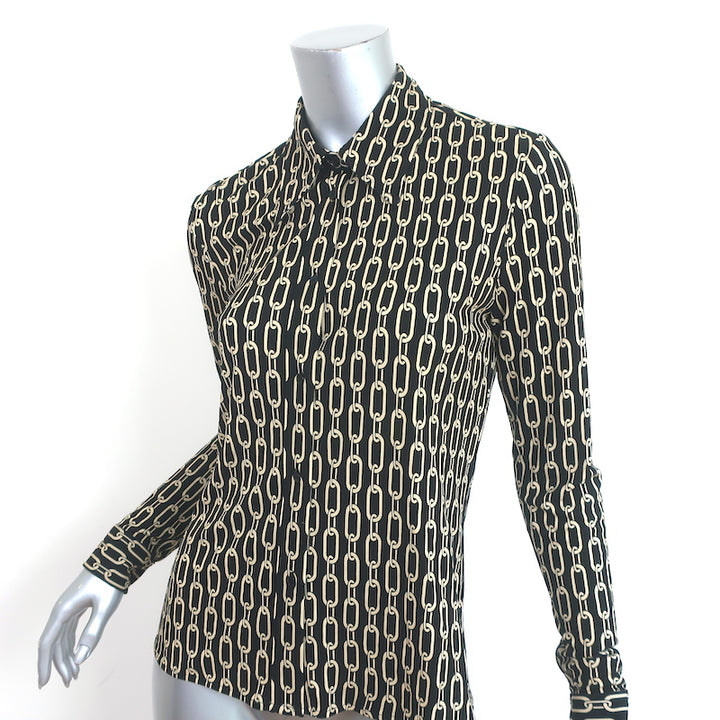 Nili Lotan Celestine Shirt Black Chain Print Jersey Size Small Long Sleeve Top