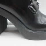 Prada Heeled Lace-Up Loafers Black Brushed Leather Size 37