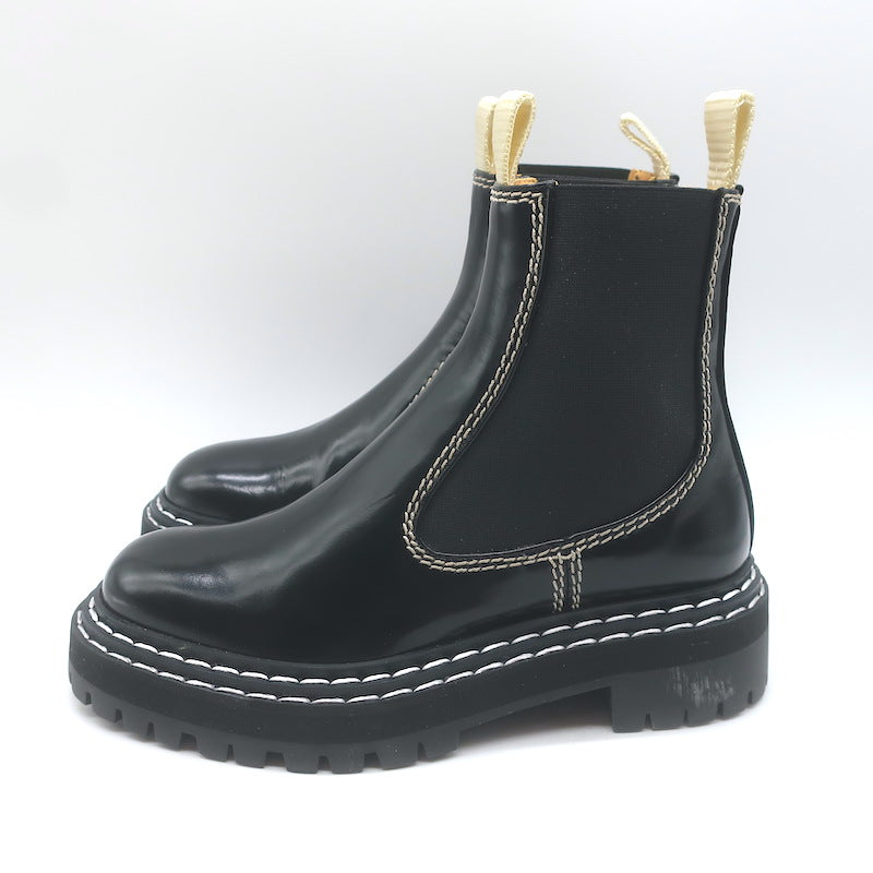 Proenza Schouler Top Stitched Chelsea Boots Black Polished Leather Size 36