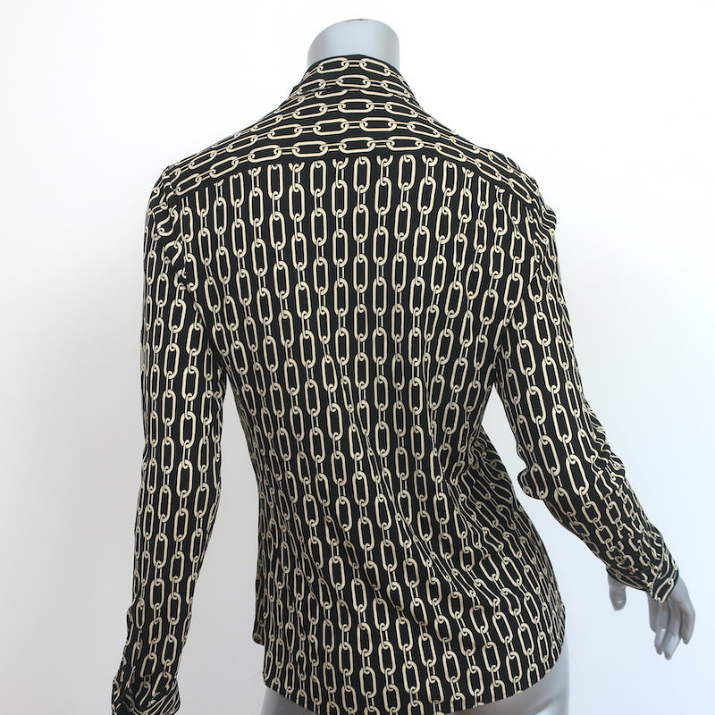 Nili Lotan Celestine Shirt Black Chain Print Jersey Size Small Long Sleeve Top