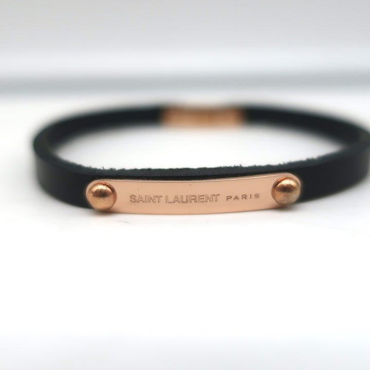 Saint Laurent ID Bracelet Black Leather Size Medium