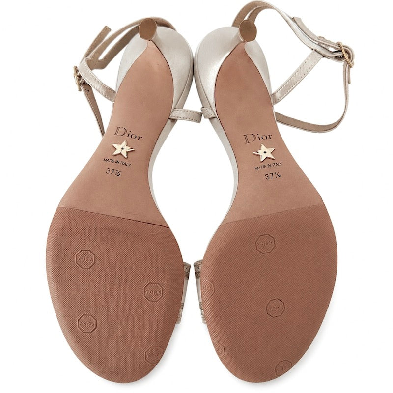Christian Dior Dway Lurex-Embroidered Ankle Strap Sandals Pale Gold Size 37.5