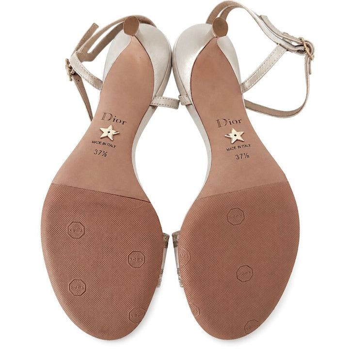 Christian Dior Dway Lurex-Embroidered Ankle Strap Sandals Pale Gold Size 37.5