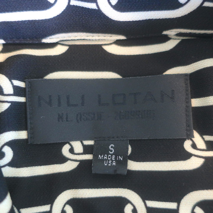 Nili Lotan Celestine Shirt Black Chain Print Jersey Size Small Long Sleeve Top