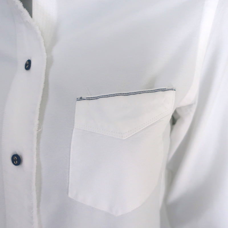 Officine Generale Benoit Raw Edge Button Down Shirt White Cotton Size Small