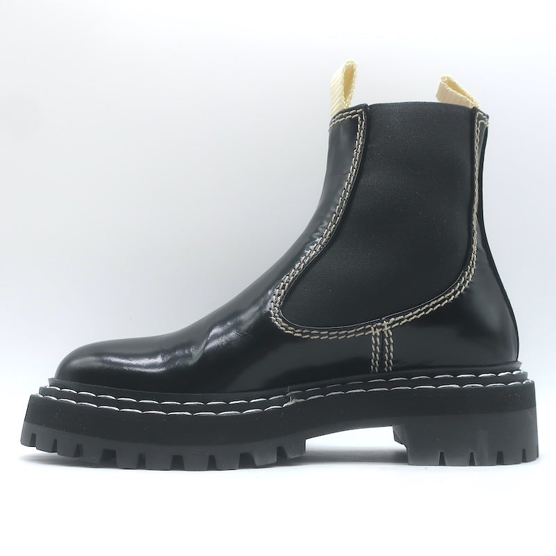 Proenza Schouler Top Stitched Chelsea Boots Black Polished Leather Size 36