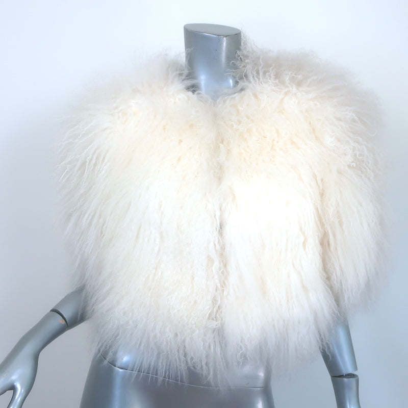 Jenni Kayne Mongolian Lamb Fur Short Sleeve Jacket White Size Medium