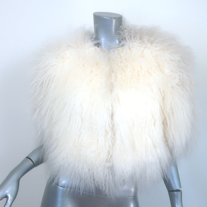 Jenni Kayne Mongolian Lamb Fur Short Sleeve Jacket White Size Medium