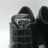 Prada Heeled Lace-Up Loafers Black Brushed Leather Size 37