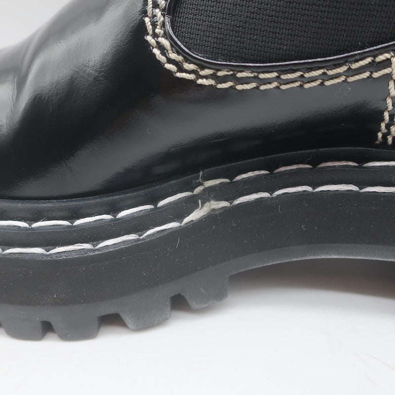 Proenza Schouler Top Stitched Chelsea Boots Black Polished Leather Size 36